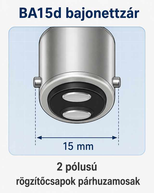 BA15d bajonettzár pótizzó foglalat, 15 mm, 2 pólusú párhuzamos rögzítőcsapok