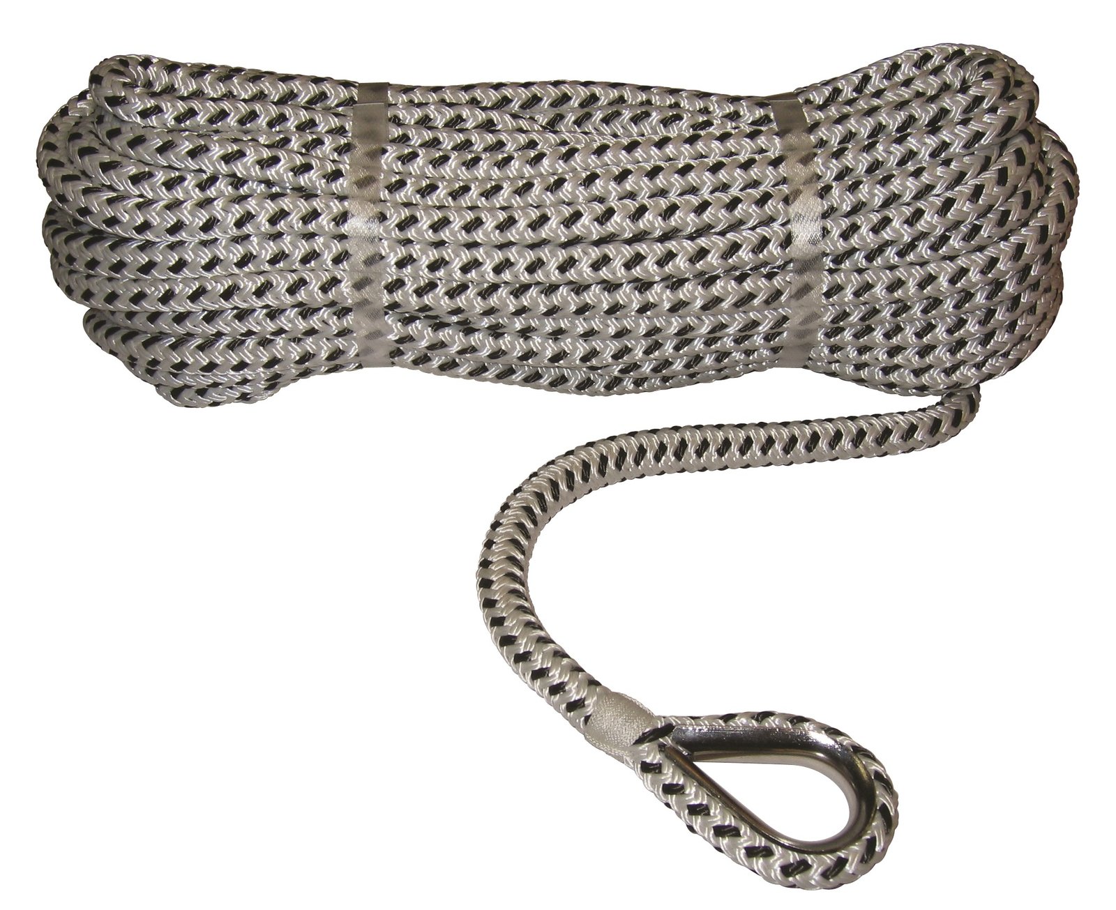 Szemes poliészter horgonykötél niro szemmel (fekete-fehér) – 8mm 30m